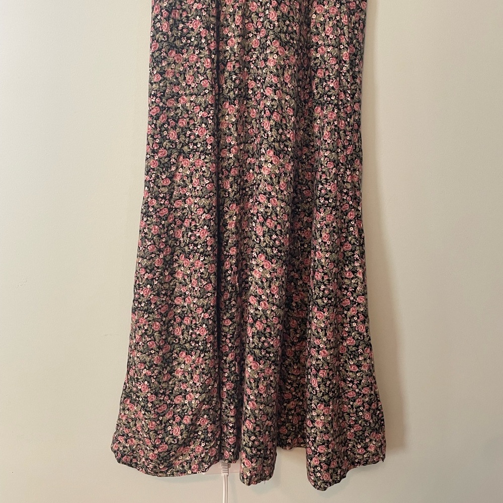 Vintage Black Floral Maxi Dress with Pink and Green Prints - Picture 7 of 13
